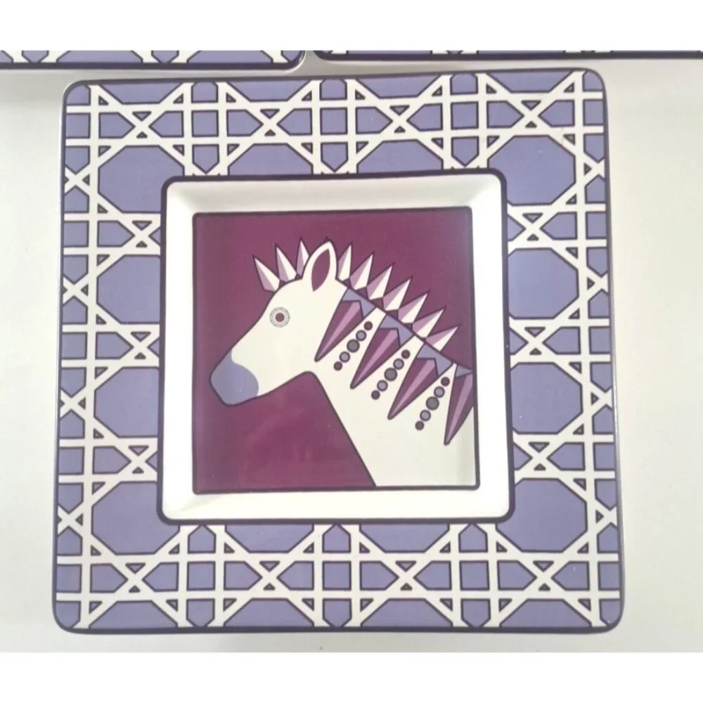 Jonathan Adler Happy Chic Zebra Bread Dessert Plates 3 Square Purple 6.5